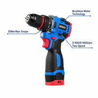 Perceuse sans fil HERZO 16V sans balais 30Nm 10mm à vitesse variable, visseuse électrique rechargeable avec lumière LED OEM
