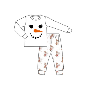 BT1351 personalizado pequeño niño Boutique blanco muñeco de nieve sonrisa impresión superior al por mayor niño manga larga Niño occidental ropa conjunto - Product Image 5