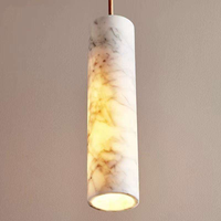 Suspension nordique réglable en hauteur avec tube LED long en albâtre espagnol, lustre en marbre pour salle à manger