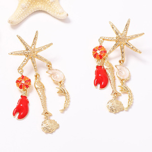 Pendientes Largos con Borlas Rojas Juda Ocean Element, Joyería de Moda para Mujer - Product Image 3