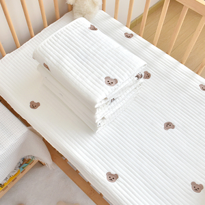 Mềm 100% cotton thêu Muslin nôi bong bóng chăn bé phẳng được trang bị nôi tấm cot giường bộ đồ giường đặt - Product Image 3