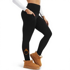 Leggings noirs taille haute pour femme, coupe slim, en coton tricoté, hiver, décontracté, couleur unie, respirant, thermique, séchage rapide, style vintage, coupe courte - Product Image 1