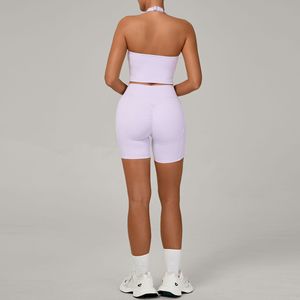 XW-2001 + 9065 vente en gros licou soutien-gorge de sport taille haute sans couture Shorts respirant séchage rapide deux pièces ensemble de gymnastique femmes - Product Image 3