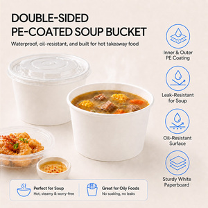 Eco-Friendly Biodegradable Food Grade Coated Single Wall Paper <b>Bucket</b> Custom Logo Takeaway Use Soup Oily Foods 26oz 800ml <b>Lid</b> - Product Image 5