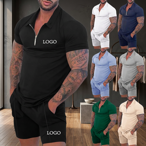Conjunto Deportivo de Punto Transpirable para Hombre OEM, Camiseta Polo de Manga Corta con Cierre y Pantalones Cortos, Ropa Casual de Verano, Estilo Urbano, Traje de 2 Piezas - Product Image 3