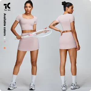 Summer New Yoga Clothes Short Sleeve Set Women's Fashion Simple Sports Skirt Suit Casual Sports A-Line Culottes 2 Piece Yoga Set