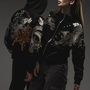 Felpa con Zip Oversize Personalizzata Nera Spessa Vintage Hip Hop Streetwear per Uomo Produttore di <span class=keywords><strong>Abbigliamento</strong></span> con Motivo Ricamato 3D in Cotone Pesante - Product Image 2