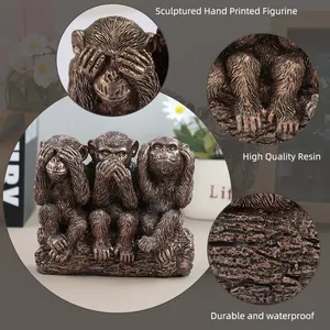 <span class=keywords><strong>3</strong></span> statues de singe sage-N'entendez pas le mal, ne voyez pas le mal, ne dites pas le mal, symboles japonais de bonne chance, finition bronze antique, lourd - Product Image 4