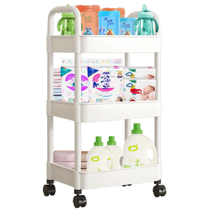 Chariot de rangement multifonctionnel à trois niveaux pour cuisine et salle de bain, chariot métallique mobile à roulettes, chariot de sol multi-niveaux - Product Image 3