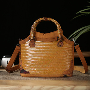 Handmade Bamboo Woven Crossbody Bag Casual Tote Eco Friendly Women's Handbag Artistic Storage Bag Retro Style - Product Image 5