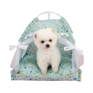 Cama semicerrada de verano para mascotas, tienda de campaña para mascotas con estampado transpirable, suministros plegables para exteriores para gatos y perros pequeños - Product Image 2