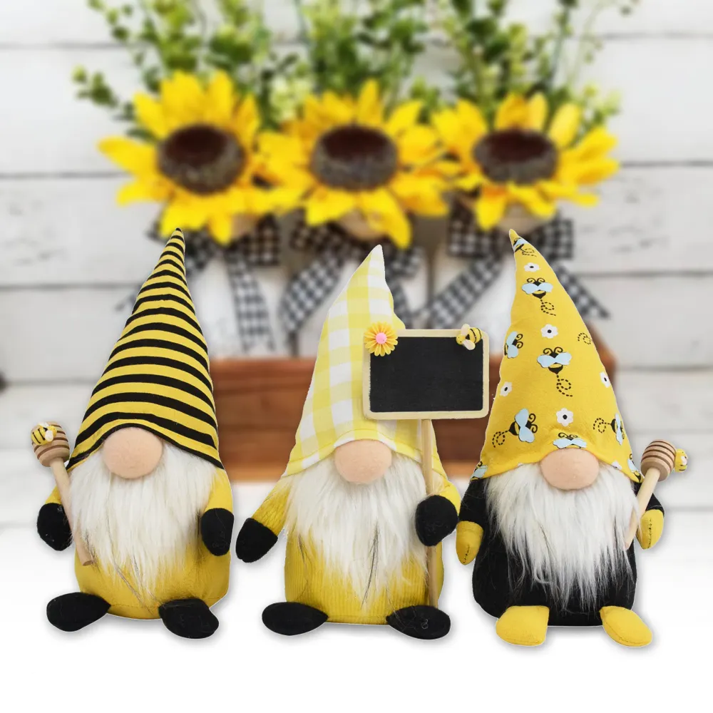 Estatueta de abelha de gongo sueco para decoração de cozinha bandeja em camadas adorável girassol verão abelha gnomo 10 polegadas