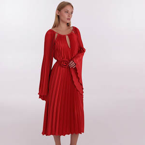 Femmes haute qualité en mousseline de soie <span class=keywords><strong>plissée</strong></span> Maxi robe décontracté fête formelle musulmane col rond mi-longueur imprimé <span class=keywords><strong>longue</strong></span> <span class=keywords><strong>jupe</strong></span> <span class=keywords><strong>plissée</strong></span> été - Product Image 1