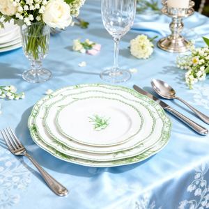 Vintage Green Porcelain Dinner Plates <b>Set</b> Eco-Friendly Durable Ceramic Platters Customized <b>Serving</b> <b>Dishes</b> Catering Hotels - Product Image 6