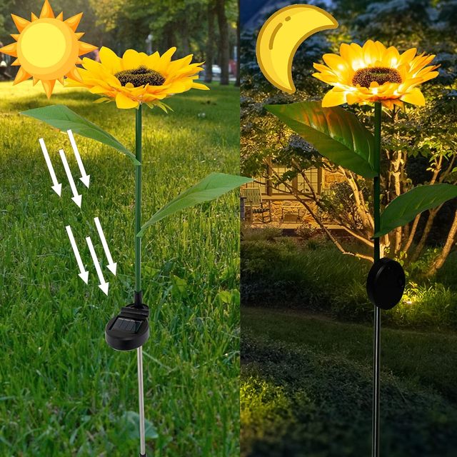 YN Outdoor Garden Patio Lawn Festival Decor Lights Solar Sunflower Stake Lights IP65 Waterproof Garden Sunflower Lights