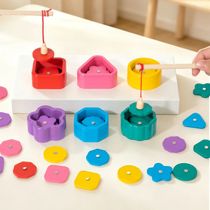 Juego de Clasificación de Colores y Formas Montessori para Bebés, Juguetes Educativos de Reconocimiento de Formas Geométricas para Niños, Juguete de Pesca de Madera - Product Image 1