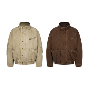 سترة بومبر بياقة قائمة عتيقة بياقة قائمة مع نمط بطانة قابلة للإزالة لكل من النساء للخريف والشتاء ، ملابس عمل عتيقة مغسولة ملابس خارجية - Product Image 6