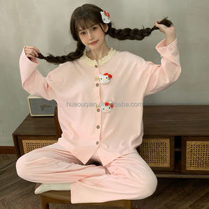 Pijamas <span class=keywords><strong>de</strong></span> <span class=keywords><strong>Hello</strong></span> <span class=keywords><strong>Kitty</strong></span> para Mujer, Nuevo Diseño, Bonito, Manga Larga, Ribete <span class=keywords><strong>de</strong></span> Encaje, Transpirable, Conjunto <span class=keywords><strong>de</strong></span> Dos Piezas, Ropa <span class=keywords><strong>de</strong></span> Dormir para Otoño, ODM - Product Image 1