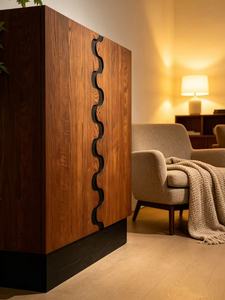 Premium Unique Wave Door Solid Wood Sideboard Creative Art Deco Design <b>Large</b> Storage Mid Century Modern Credenza For Living Room - Product Image 2