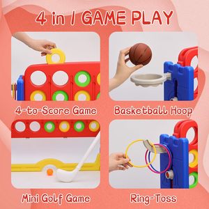 Jeu de Jardin Géant 4-en-1, Ensemble Jumbo Réglable en Hauteur avec Golf, Panier de Basket et Lancer d'Anneaux, Amusement Intérieur/Extérieur pour Enfants et Adultes - Product Image 3