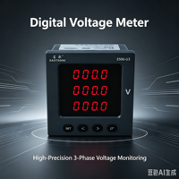 EastSong ES96-U3 91x91mm Voltmeter Digital Tiga Fasa Layar LED 4-Digit Akurasi Kelas 0.5 Pemasangan Panel IP65 Tahan Air RS485