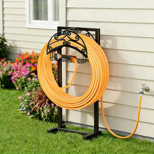 Soporte para manguera de jardín con cesta de almacenamiento y soporte para enrollar, con capacidad para 151 pies de manguera, estante de almacenamiento de jardín independiente. - Product Image 3