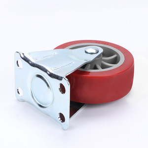 3 Inch Swivel Polyurethane <b>Caster</b> Fixed Industrial <b>Wheel</b> Maroon PU Firm Tread Bolt Hole Mount - Product Image 3