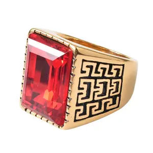 Мужские стеклянные кольца из нержавеющей стали в стиле панк с искусственным драгоценным камнем, золотым, серебряным, красным камнем