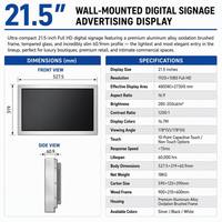 Pantalla Digital Publicitaria LCD IPS de 21.5 Pulgadas, Montada en Pared, 1080P Full HD, con CMS Integrado, Base en la Nube, RDM y WiFi