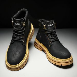 Botas de Trabajo <span class=keywords><strong>para</strong></span> <span class=keywords><strong>Hombre</strong></span> Estilo Británico de Otoño, <span class=keywords><strong>Zapatos</strong></span> de Cuero Impermeables de Caña Alta con Cordones, Resistentes al Desgaste, Versátiles y Casuales de Moda - Product Image 4