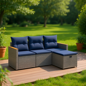Set divano da esterno moderno in polyrattan grigio con cuscini per arredamento da giardino e patio - Product Image 2