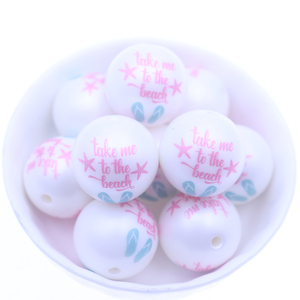 Venta al por mayor 20mm Take Me to the Beach Matte Printed White Acrylic Matte Beadable Beads para joyería Chunky Bubblegum Beadable Beads - Product Image 2