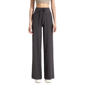 SUHE Pantalon droit pour femme, taille haute, coupe ample, couleur unie, pour le sport, le yoga, la remise en forme, l'entraînement - Product Image 5