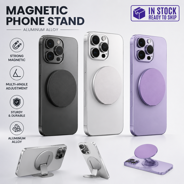 Aluminum Alloy N52 Strong Magnetic Phone Stand Foldable Ring Holder Adjustable Desktop Kickstand Snap-on Phone Grip