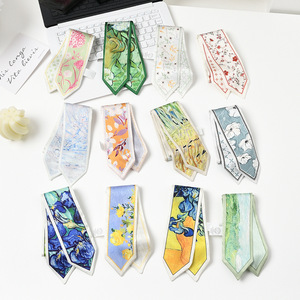 Cinta para el pelo retro coreana para mujer, con lazo decorativo pequeño, diadema fina de poliéster con estampado floral para trenzas de verano - Product Image 2