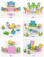 Ensemble de table et chaises en mousse EVA 3D pour enfants, blocs de construction miniatures, meubles de maison de poupée