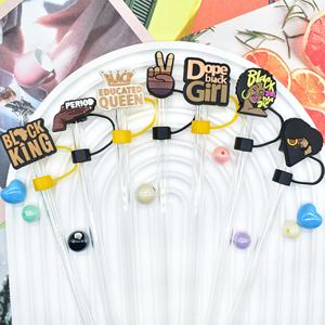 Oferta Especial: Tapones de Silicona Reutilizables de 10mm para Pajitas, Serie Chica Negra, con Cubierta Antipolvo, Accesorios para Bar - Product Image 3