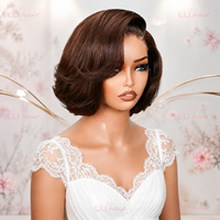 Perruque Bob 4x4 en cheveux humains, pré-coupée, sans colle, avec fermeture en dentelle, 8-10 pouces, cheveux courts, raie en C, noire naturelle, avec ligne de cheveux pré-épilée