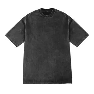 Custom logo Men's black Washed Shorts Set Street Casual Pants Crew Neck Acid Wash Men's T Shirt Sets