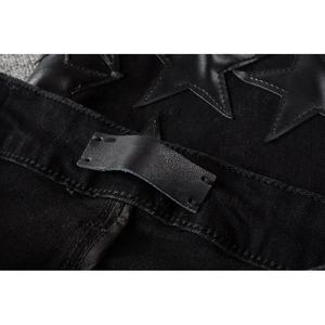 กางเกงยีนส์ผู้ชายสีดำขาดเซอร์ๆ สไตล์สตรีทแฟชั่น แต่งหนังและดาว - Product Image 4