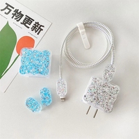 Luxe mignon époxy paillettes vague bordure USB câble protecteur couverture pour iPhone 18W 20W ligne de données morsure tête cordon étui de charge rapide