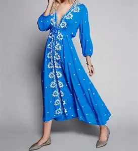 Mùa Hè Mùa Thu Phụ Nữ Váy Quá Khổ Hippie Thêu Loose Robe Dài Dress Ladies Dân Tộc Bohemian Vestido Quần Áo STb-0373