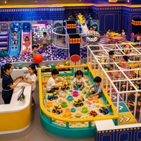 Équipement de terrain de jeu intérieur commercial de luxe, thème, fosse à sable sensorielle, fosse à balles, grille blanche, labyrinthe d'escalade, écran interactif