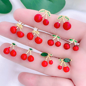 Collier pendentif cerise <span class=keywords><strong>rouge</strong></span> adorable, bijou fantaisie, pendentif fruit frais et mignon pour cadeau - Product Image 3