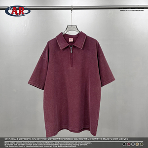 Fabricante OEM ODM <span class=keywords><strong>de</strong></span> Marca Privada, Camiseta Polo <span class=keywords><strong>para</strong></span> Hombre con Cierre <span class=keywords><strong>de</strong></span> Cremallera YKK, Textura Waffle <span class=keywords><strong>de</strong></span> 325GSM, Lavado Batik, Media Cremallera - Product Image 2