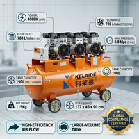Compresseur d'air à vis KELAIDE 190L 4500W sans huile silencieux à double moteur industriel fixe alimenté en courant alternatif 380V grand réservoir