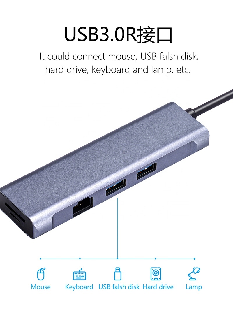 Type hub usb avec gabegit lan 2 * USB3.0 PD rapide vitesse transfert Station D'accueil pour Ordinateur Portable Macbook
