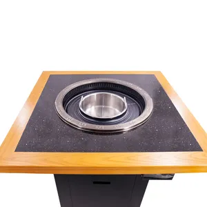 Toptan fiyat paslanmaz çelik gömülü kapalı barbekü üreticiden tencere soba yemek masası