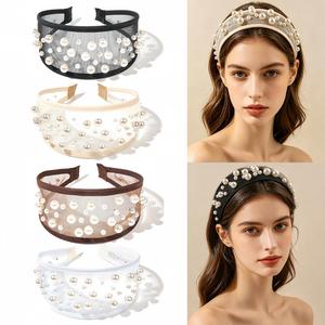 Fascia per capelli fatta a mano in tulle con perle, stile giapponese e coreano, a forma di anello geometrico rotondo, per donne, matrimoni, compleanni, anniversari - Product Image 1