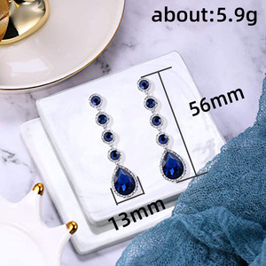 Orecchini pendenti in cristallo blu zaffiro, argento 925 placcato rodio, a goccia d'acqua, gioielli da sposa per donna - Product Image 6